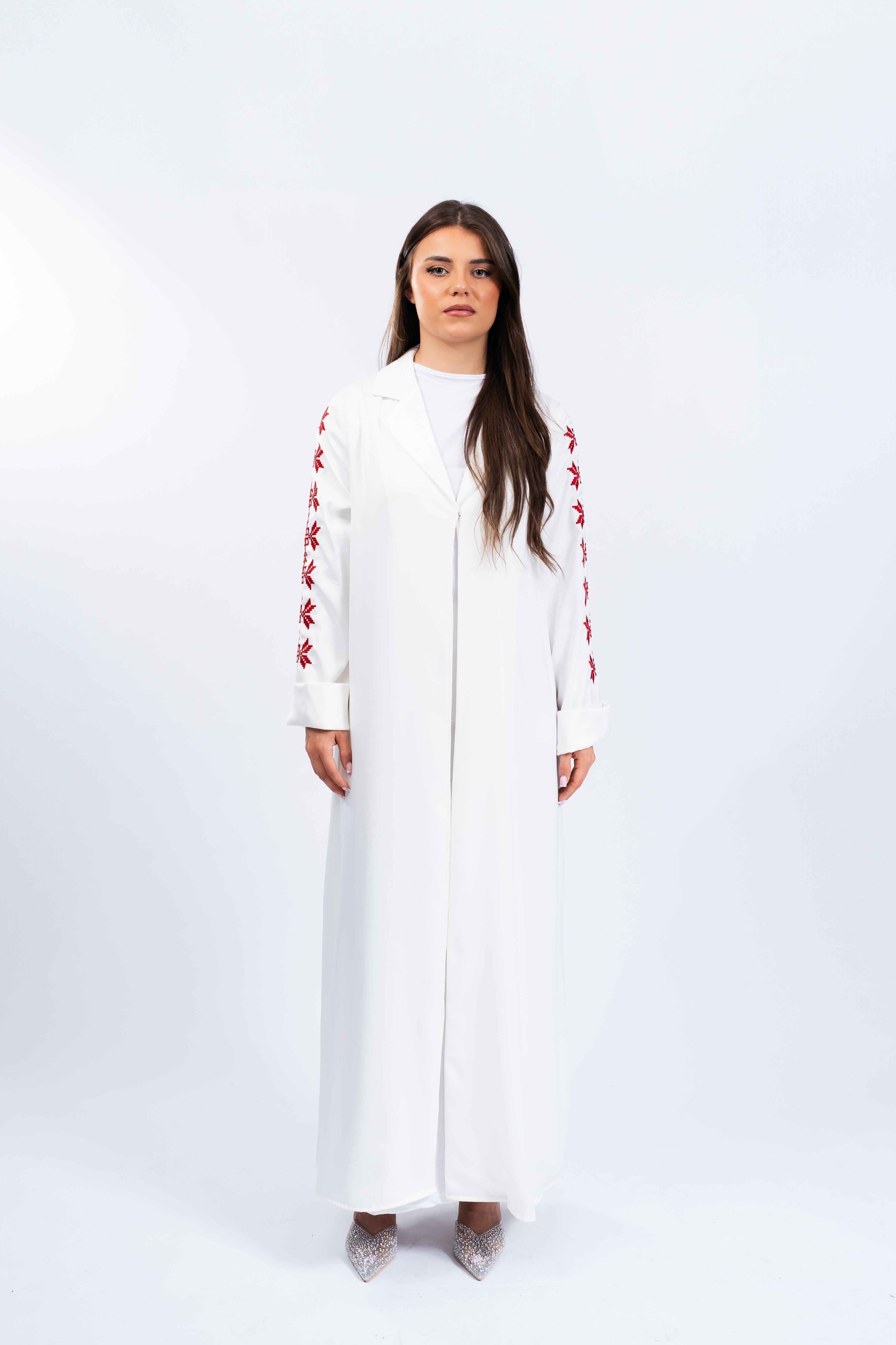 ABAYA fleur de Palestine - Blanc et rouge