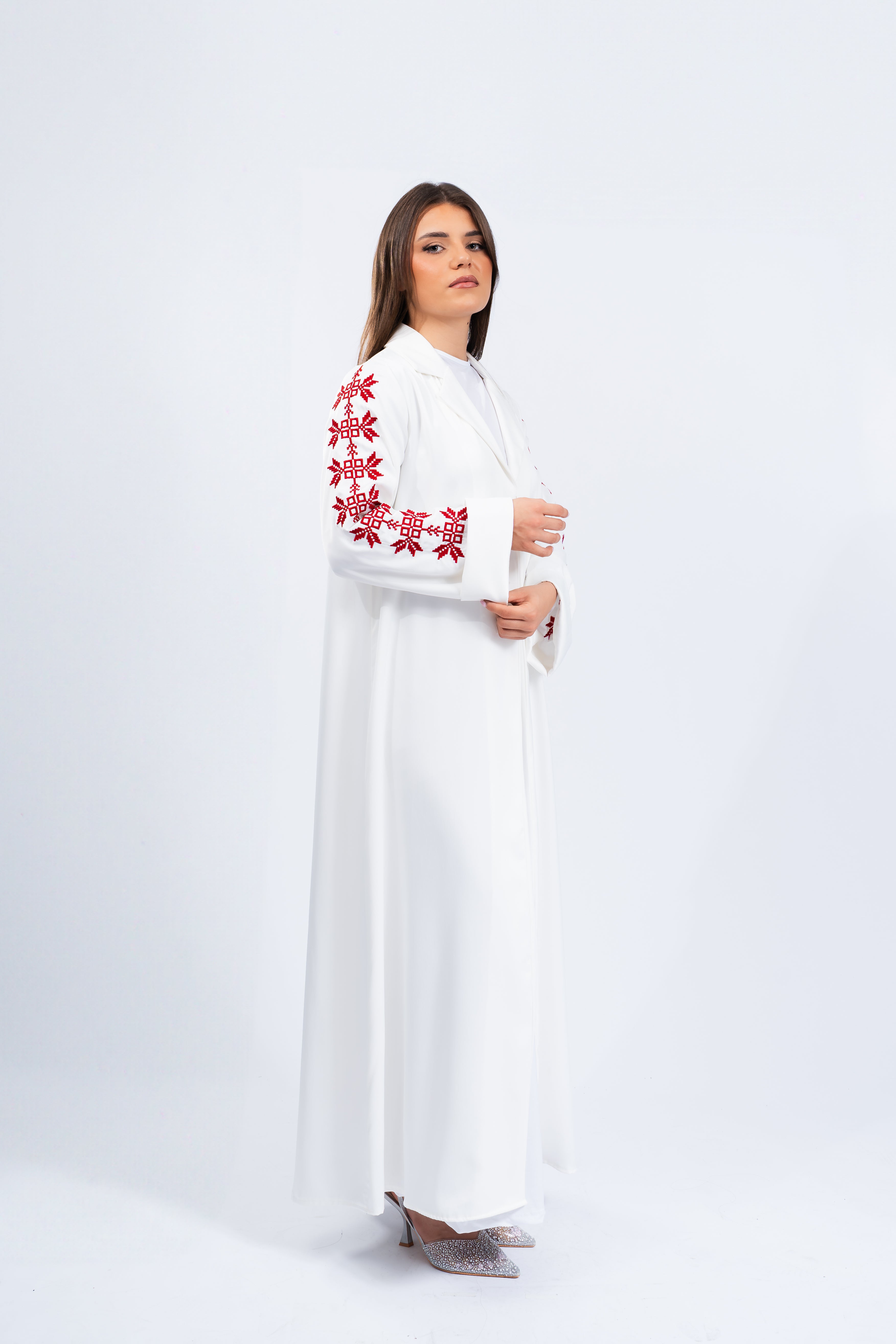 ABAYA fleur de Palestine - Blanc et rouge