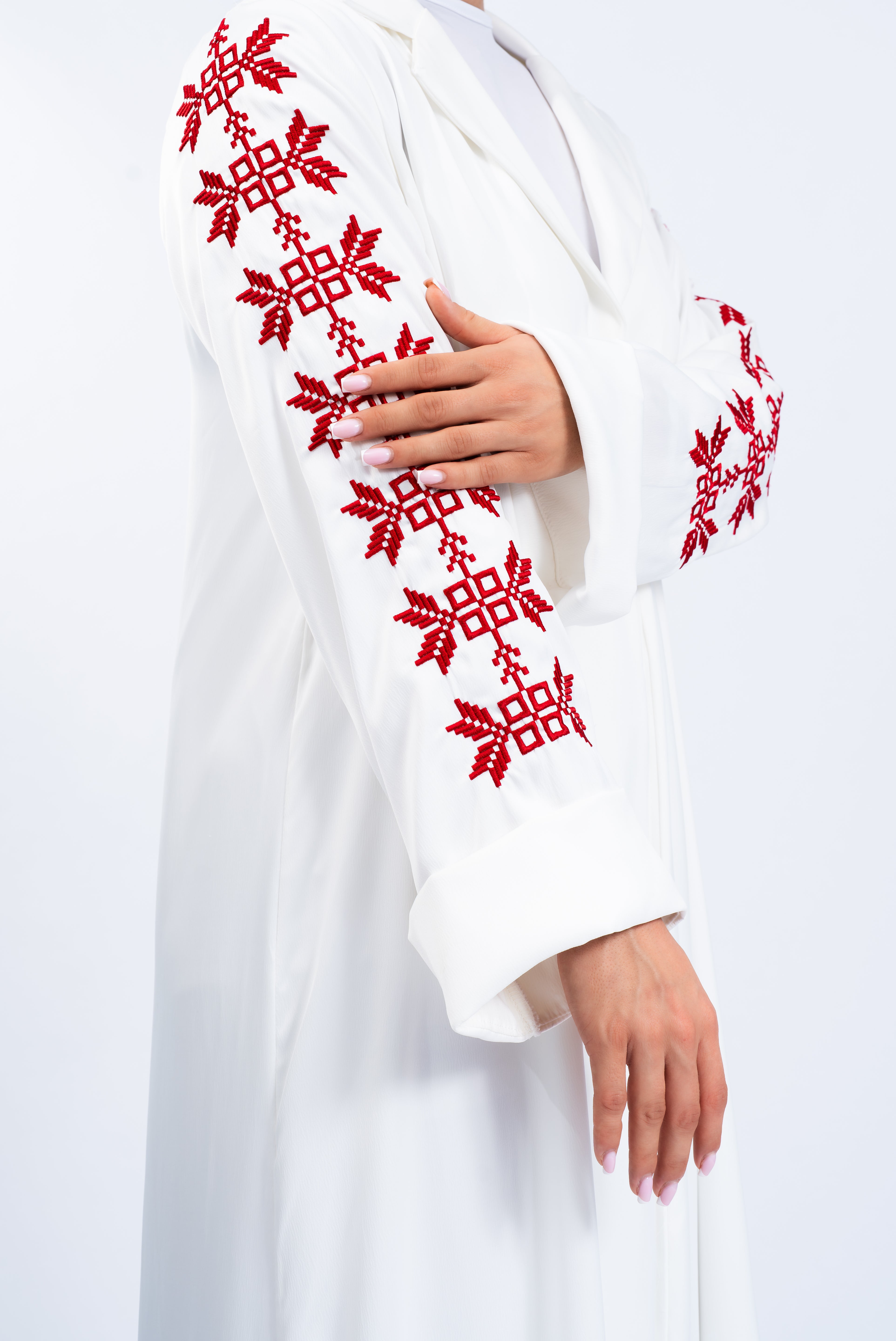 ABAYA fleur de Palestine - Blanc et rouge